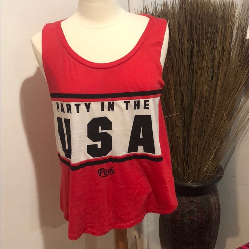 🚫🚫SOLD🚫🚫 EUC “Pink” Party in the USA tank🌺🌺